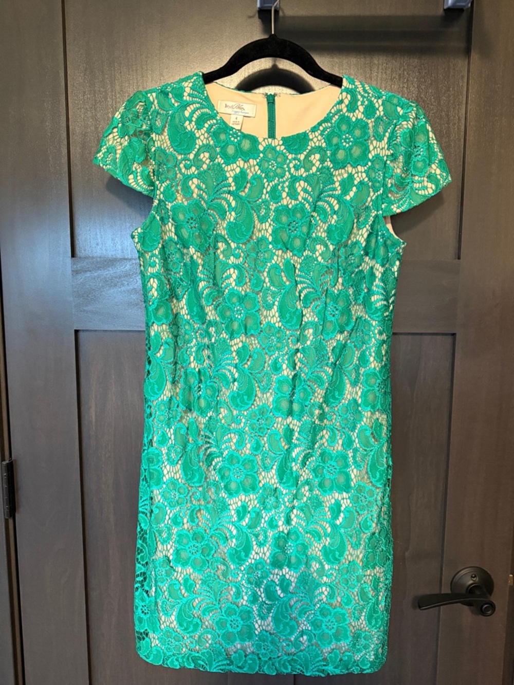 Ivy & Blue Green Lace Cap-Sleeve Sheath Dress - size 4